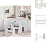vidaXL Eettafel met Bankje REINE Massief Grenenhout Wit