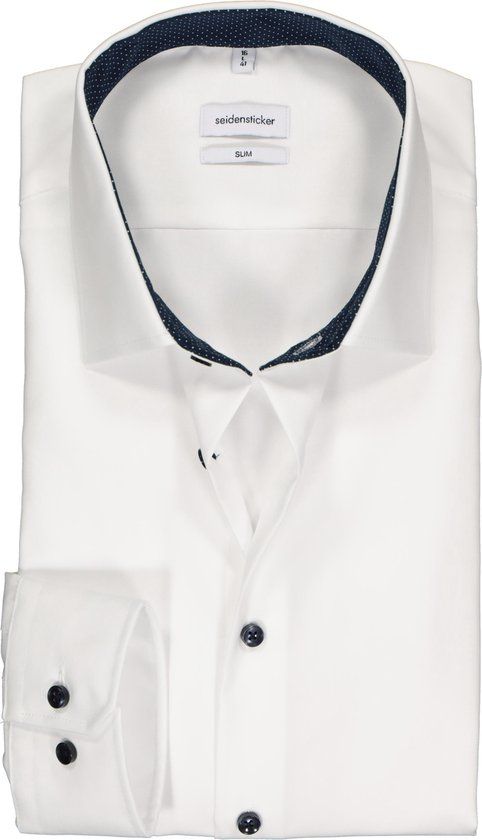 Seidensticker Slim Fit Overhemd - Wit (Gestipt Contrast) - Maat 44 - Heren