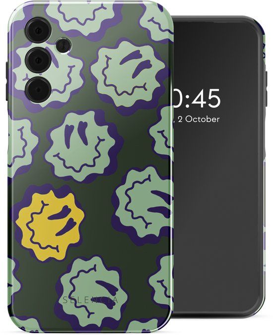 Selencia Hoesje - Geschikt voor Samsung Galaxy A15 (4G) / A15 (5G) - Backcover - Wavy Smiley Green