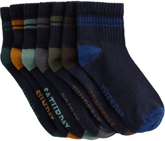 WE Fashion Jongens sokken met print, 7-pack, Dark blue, Schoenmaat 39-42