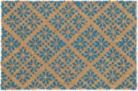 Merkloos Deurmat Floraal - 60 x 40 cm - Kokos - Antislip - Weerbestendig - Blauw/Lichtbruin
