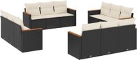 vidaXL 12-delige Loungeset met Kussens, Poly Rattan, Zwart en Crème