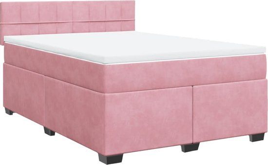 vidaXL Boxspring met matras fluweel donkerroze 140x200 cm