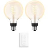Philips Hue Uitbreidingspakket - E27 - met 2 Filament Globelampen Groot (G125) - Warm tot Koelwit Licht - Incl. 1 Hue Dimmer Switch - Hue White Ambiance Filament