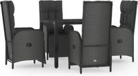 vidaXL 5-delige tuinset met kussens, poly rotan, zwart
