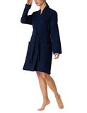 SCHIESSER Essentials badjas - dames badjas wafelpique donkerblauw