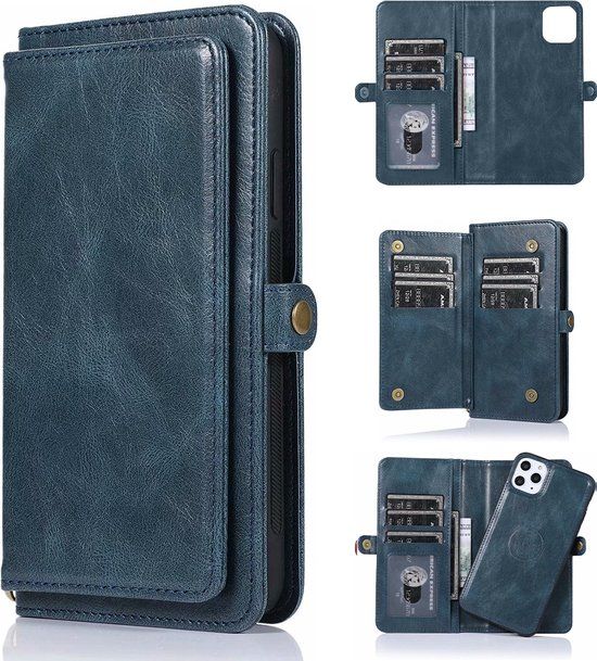 JVS Products iPhone 11 Case - Bookcase - Detachable 2-in-1 - Back Cover - Card Holder - Wallet - Faux Leather - Blue