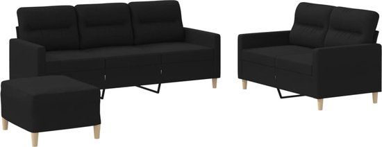 vidaXL 3-delige loungeset met kussens stof zwart