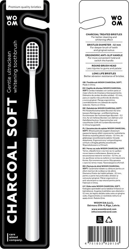 Woom Charcoal Soft Tandenborstel - Zwart/Wit - 1 stuk