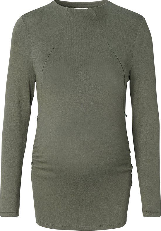 Noppies T-shirt Zwangerschap - Maat S - Olive - Lange mouw - Ronde hals - Viscose