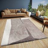 ELLE Decoration Jade Hoogpolig tapijt, woonkamertapijt, design, hoogpolig, tweekleurig, modern patroon, wollig, zacht, voor woonkamer, slaapkamer, tienerkamer, crèmegrijs, 120 x 170 cm
