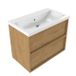 Saniclass Ensemble de meubles de salle de bain avec cadre en bois - 80x45x63.5cm - Lavabo en céramique Bari blanc - 1 vasque - sans trou de robinet - 2 tiroirs - chêne mat naturel