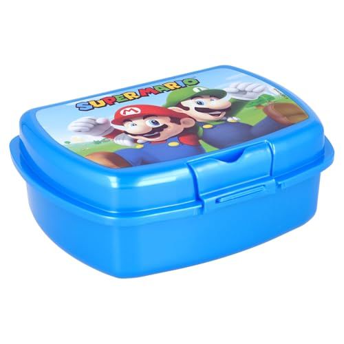 STOR Super Mario Bros Broodtrommel Kinderen 1686ml - Lunchbox met Veiligheidsluiting BPA Vrij - Stevige Lunchtrommel voor School Park Uitstapjes