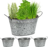 Relaxdays Bloempot zink set van 4 - plantenpot - ovaal - binnen of buiten - zinken emmer