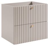 3xE living meuble de salle de bain avec découpe pour lavabo, couleur cachemire, poignées en trois couleurs, dimensions 60 x 44,4 x 57 cm