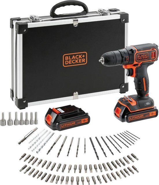BLACK+DECKER BDCDC18BAFC-QW Accuboormachine kit - 18V - 80 accessoires - incl. 2 accu's en lader