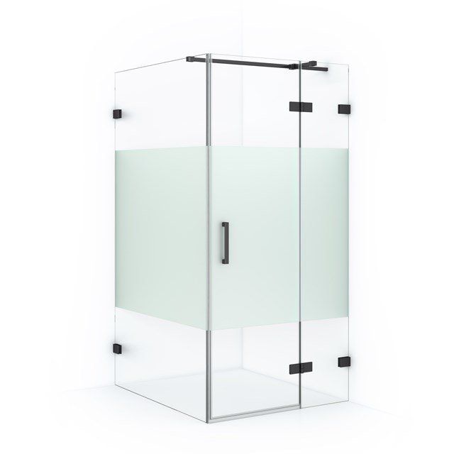 Maxaro Douchecabine Diamond 110x90cm 8mm Helder Veiligheidsglas met Matte Strook Zwart Chroom