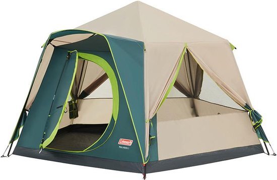 Coleman Polygon 5, grote 5-persoons tent met 360° zicht, 5 man familietent, stevige stalen paalconstructie, gemakkelijk te plaatsen, 100% waterdichte campingtent.