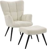 HOMCOM Accentstoel met voetenbank - Pluche Teddybeer - Beige
