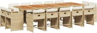 vidaXL 15-delige Tuinset met Kussens, Beige, Poly Rattan