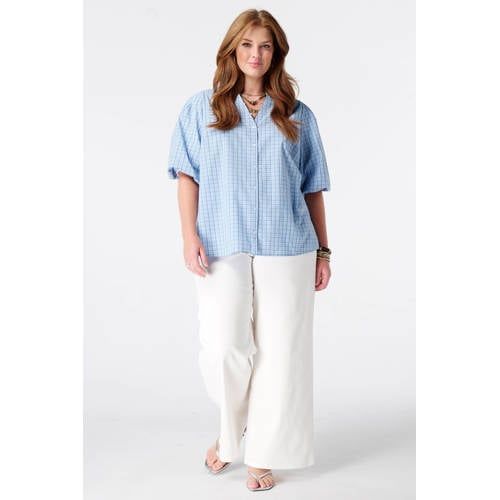 MS Mode geruite blouse Plus Size - blauw