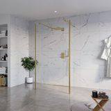FortiFura Galeria Vrijstaande Inloopdouche - 110x200cm - Helder Glas - Antikalk - 8mm Veiligheidsglas - Geborsteld Messing (Goud)
