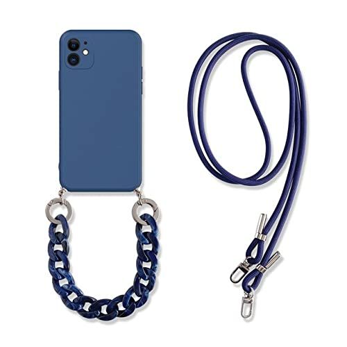 GORJO iPhone SE 2020 Crossbody Lanyard Ketting Marmeren Ketting Siliconen Hoesje, Marineblauw