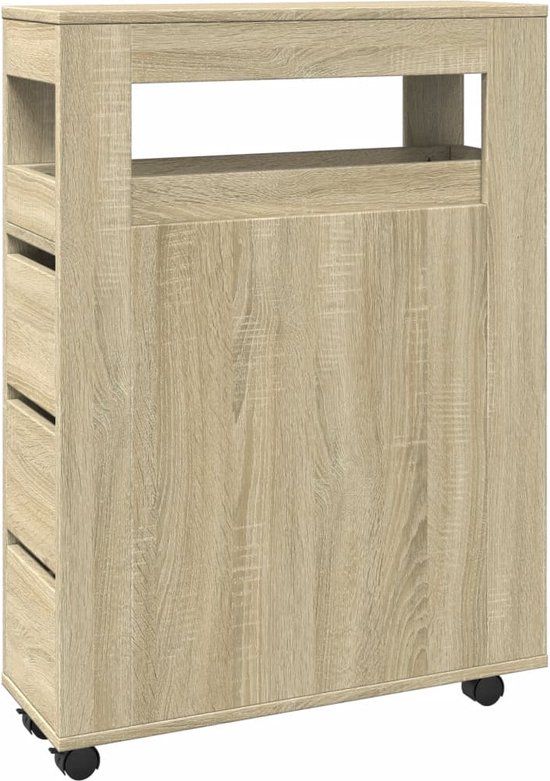 vidaXL Badkamerkast smal met wielen bewerkt hout sonoma eikenkleurig