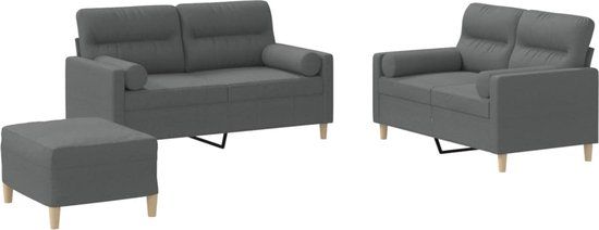 vidaXL 3-delige Loungeset met kussens stof donkergrijs