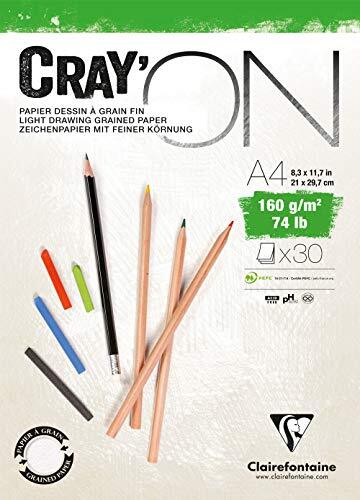 Clairefontaine 975027C tekenblok Cray'On (160 g, ideaal voor droogtechnieken, 30 vellen, DIN A4, 21 x 29,7 cm, aan de bovenkant gelijmd) extra wit