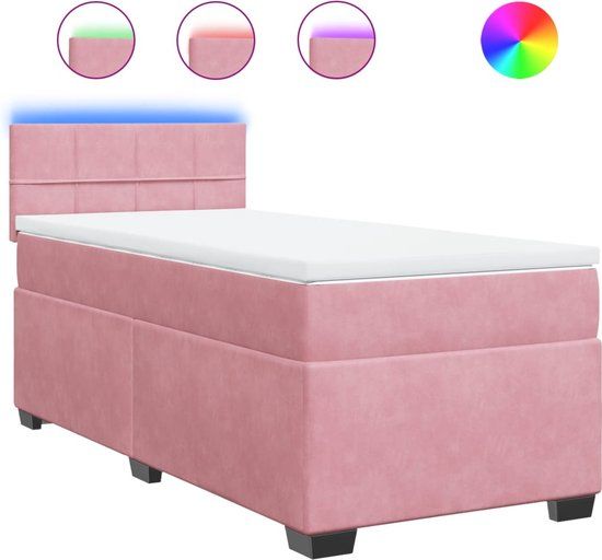 vidaXL Boxspring met matras fluweel roze 90x200 cm