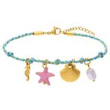 Lucardi - Dames Stainless steel bedelarmband blauw schelp voor dames - Armband - Staal - Goudkleurig - 20 cm