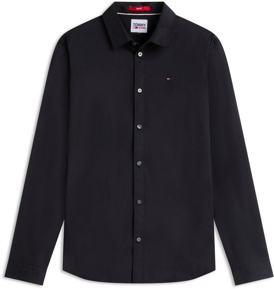 Tommy Jeans Heren Overhemd Slim Fit Stretch Zwart Maat L