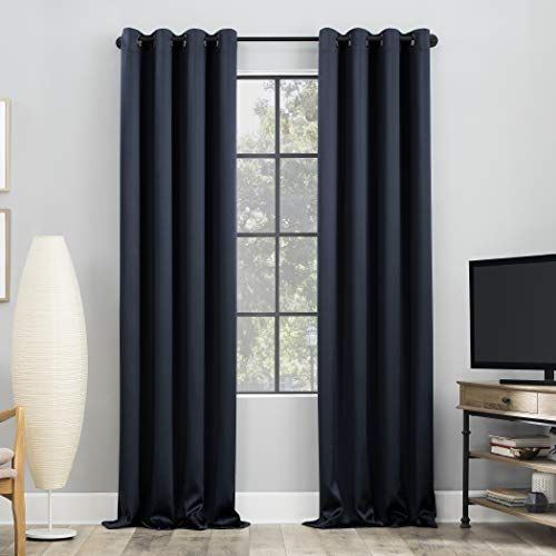Sun Zero Nordic Theater Grade Blackout Grommet Curtain Panel Pair, 52 x 108 inch, Navy