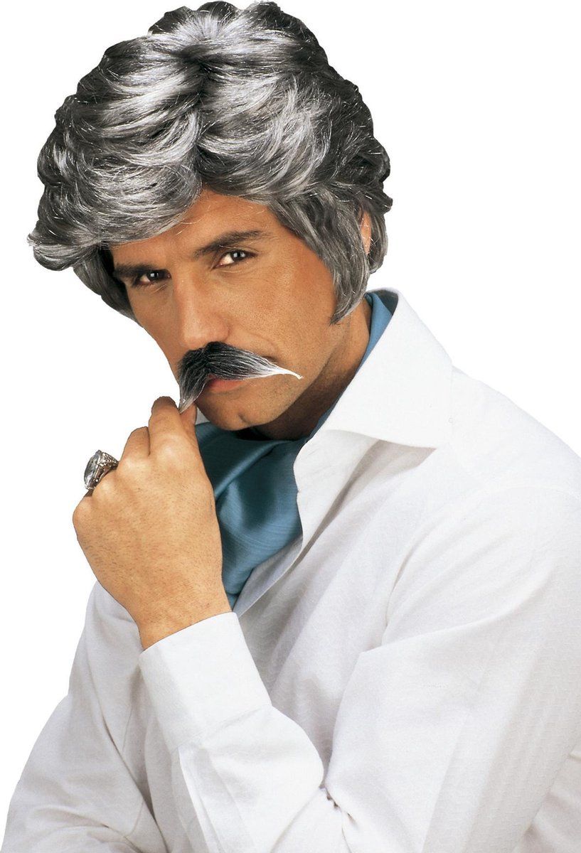 Générique PE515 – pruik Play Boy met snor grijs – één maat