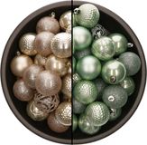Bellatio Decorations Boules de Noël mélange - 74 pièces - champagne perle et vert menthe - 6 cm - plastique