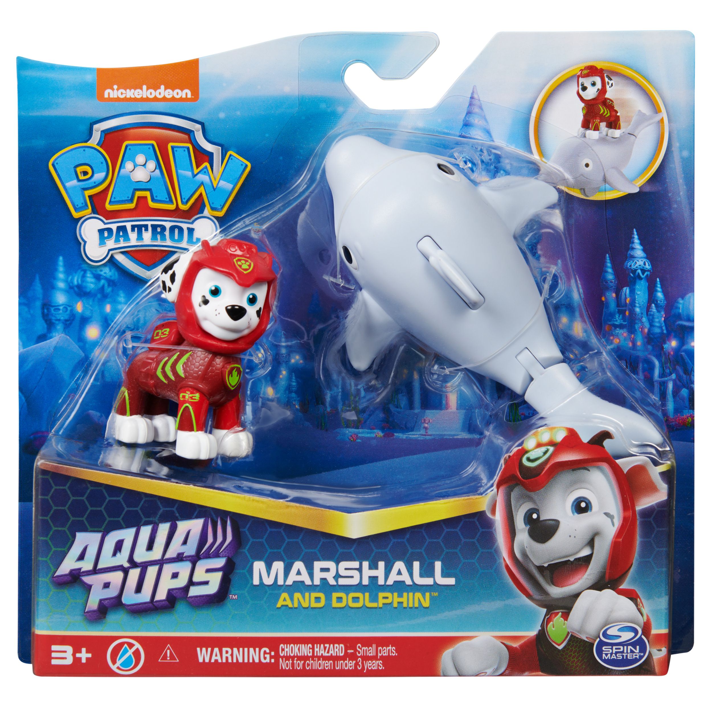 Spin Master PAW Patrol Aqua Pups - Speelfigurenset met Marshall en Dolphin - Speelgoed figuurset - Grijs, Rood