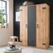CORFOU Armoire de chambre - 3 portes - 2 tiroirs - Chêne avec couleur graphite - 135 x 58 x 199 cm