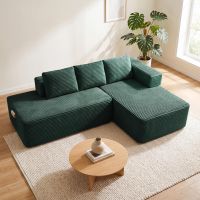 COMHOMA Canapé d'angle avec fonction couchage, 228 cm, velours côtelé, canapé modulaire sans pieds, avec méridienne et dossier en métal. Canapé-lit en L avec ouvert