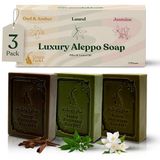 GREEN FADEL Aleppo Zeep Luxe – 3 stuks met Jasmijn & Oudh & Amber & Laurier - Natuurlijke Zeep - Handgemaakt - Lichaams- en handzeep