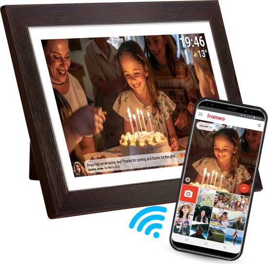 Denver Digitale Fotolijst 15.6 Inch - Hout - XL - Full HD - Frameo App - WiFi - 16GB - IPS Touchscreen - PFF1543DW
