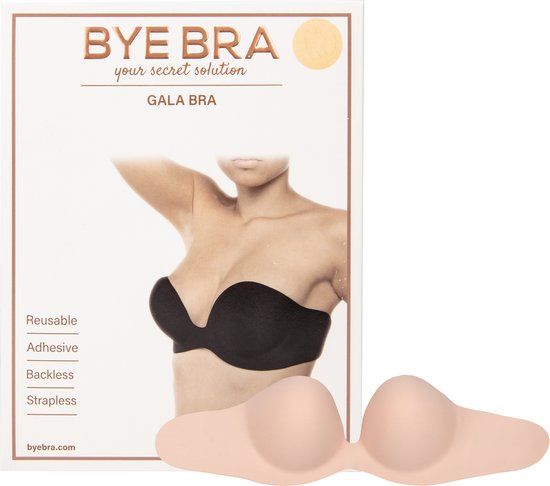 Bye Bra Gala-BH, Zelfklevende bh, Strapless & backless Bh, Onzichtbare Bh, Plak bh, Beige, Cup C