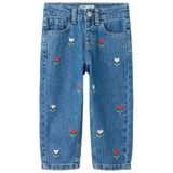 NAME IT MINI gebloemde mom jeans met borduursels - mediumblauw