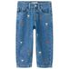 NAME IT MINI gebloemde mom jeans met borduursels - mediumblauw