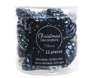 Decoris 12 Glazen dennenappels 40 mm nacht blauw