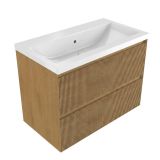 Saniclass Badkamermeubelset - 80x45x63.5cm - Bari keramische wastafel wit - 1 wasbak - zonder kraangat - 2 lades - mat eiken natural (hout) SW1420801/SW24926