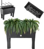 KADAX Bloempot op poten, verhoogd bloembed van kunststof in 2 maten, plantenbak in rotanmotief, bloembak voor tuin, balkon, terras, plantenbak, kruidenbed, 60 cm, antraciet
