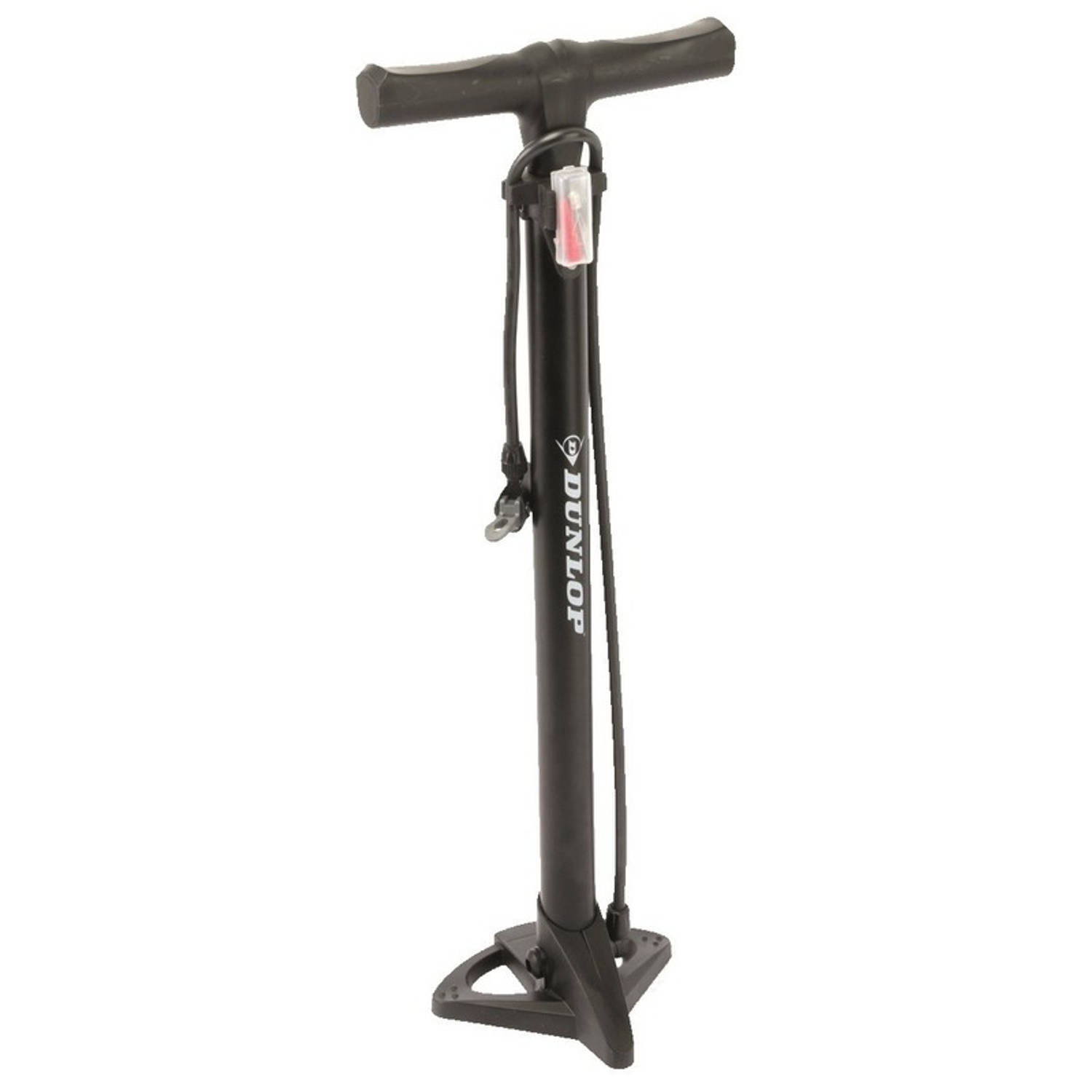 Dunlop Zwarte fietspomp staand met extra ventielen 63 cm - Fiets/autobanden oppompen - Fiets accessoires pomp