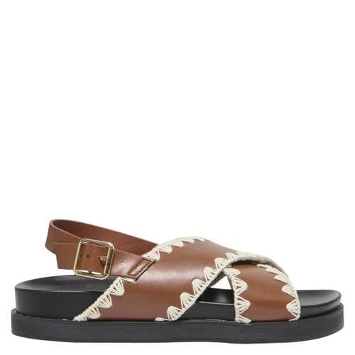 ONLY Onlyminnie-20 Crochet Sling Back Imitation Leather Sandals Cognac