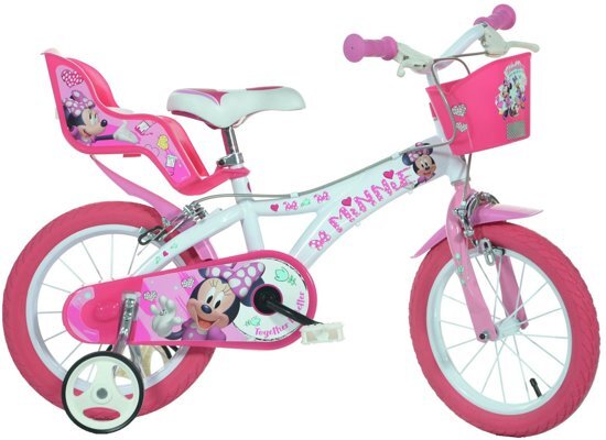 Dino Disney Minnie Mouse - Fiets - Meisjes - Wit;Roze - 14 Inch